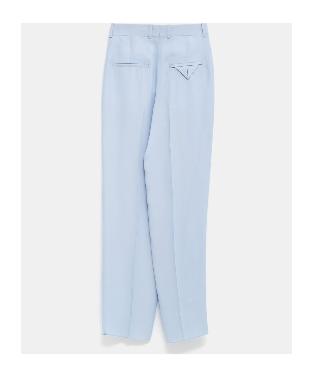 Shop Bottega Veneta Viscose And Silk Twill Straight Trousers In Blue