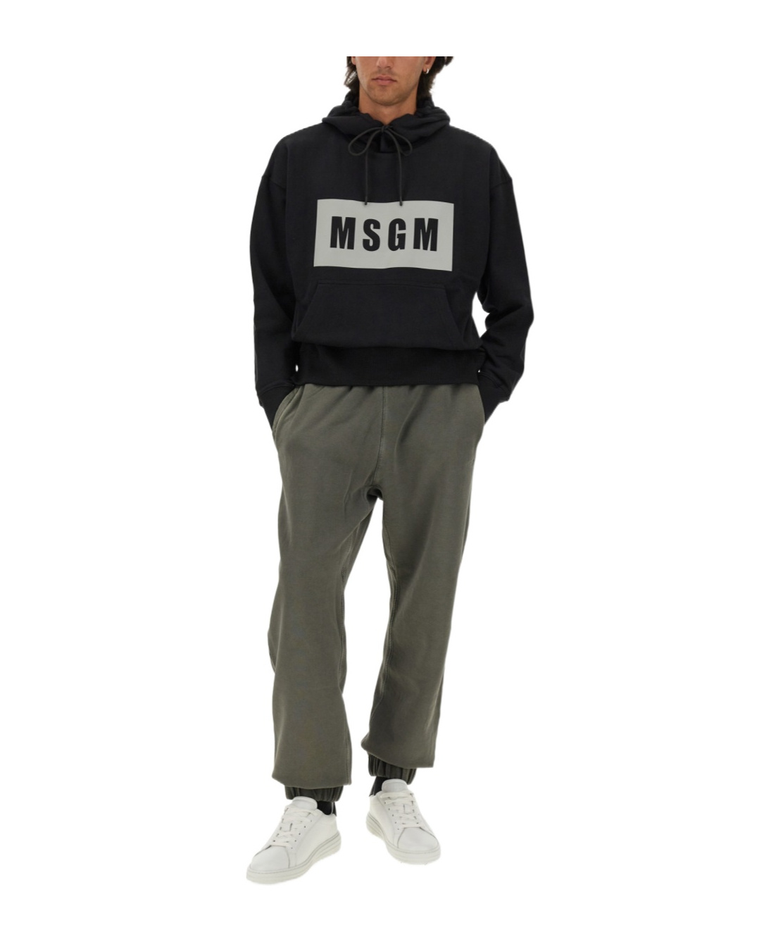 Msgm Logo Hooded Sweatshirt And Pocket In Black