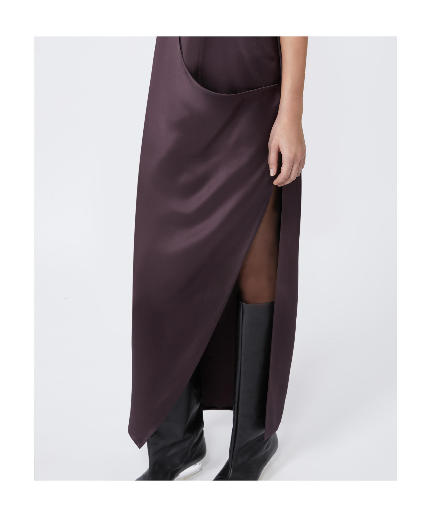 Sportmax Wraparound Satin Dress Side Slit In Brown