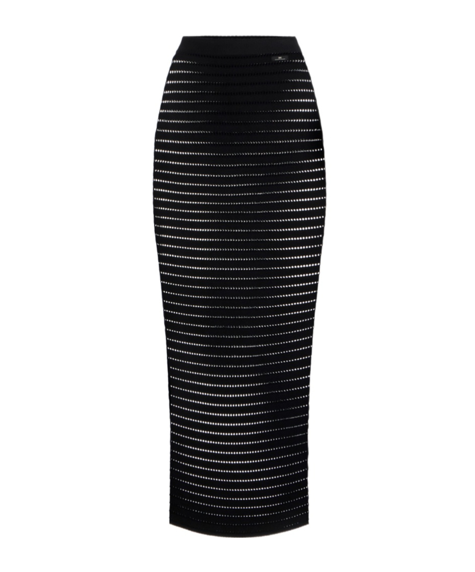 Elisabetta Franchi Perforated Knit Skirt In Black