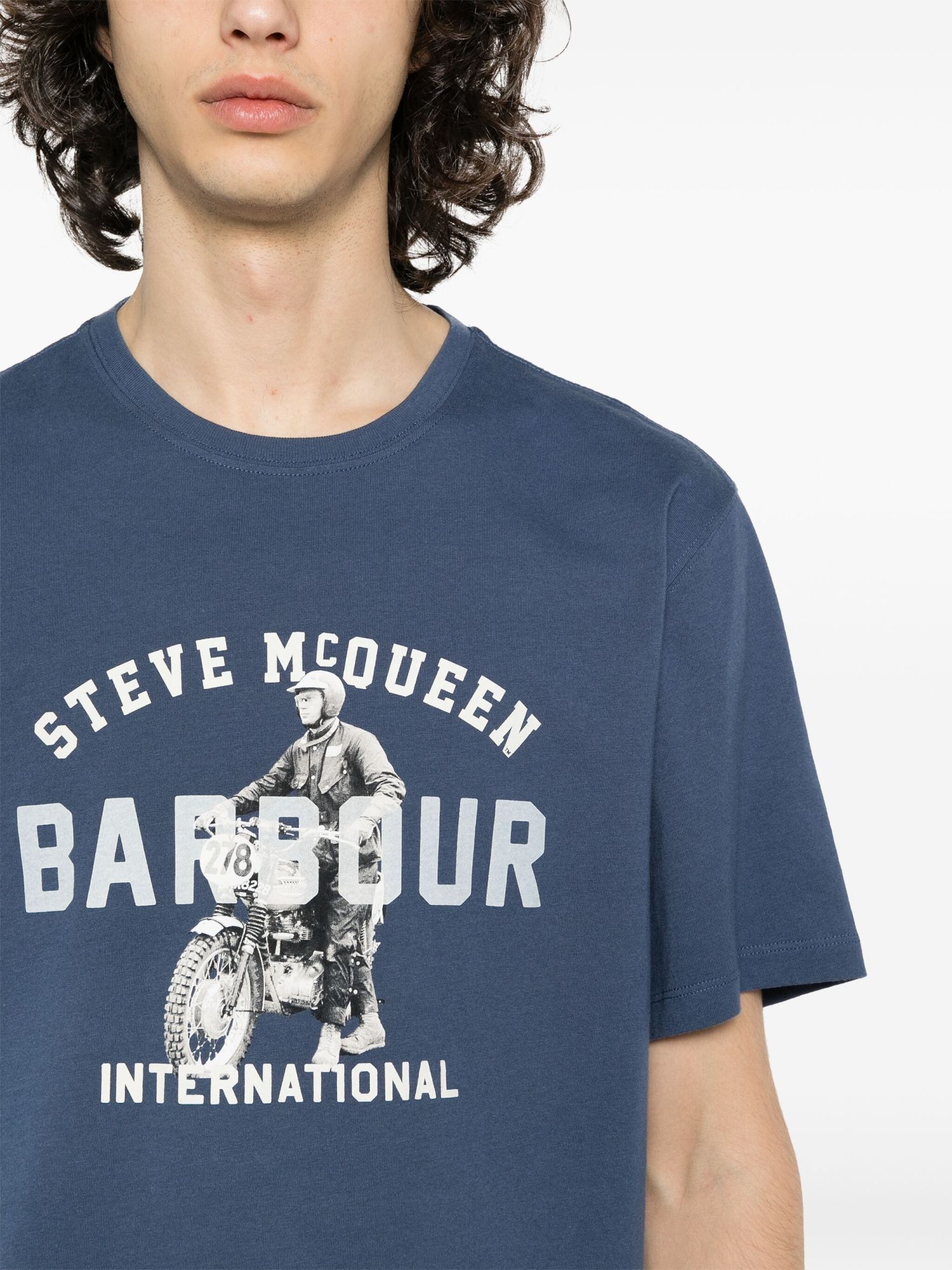 Shop Barbour X Steve Mcqueen Logo-print T-shirt In Blue