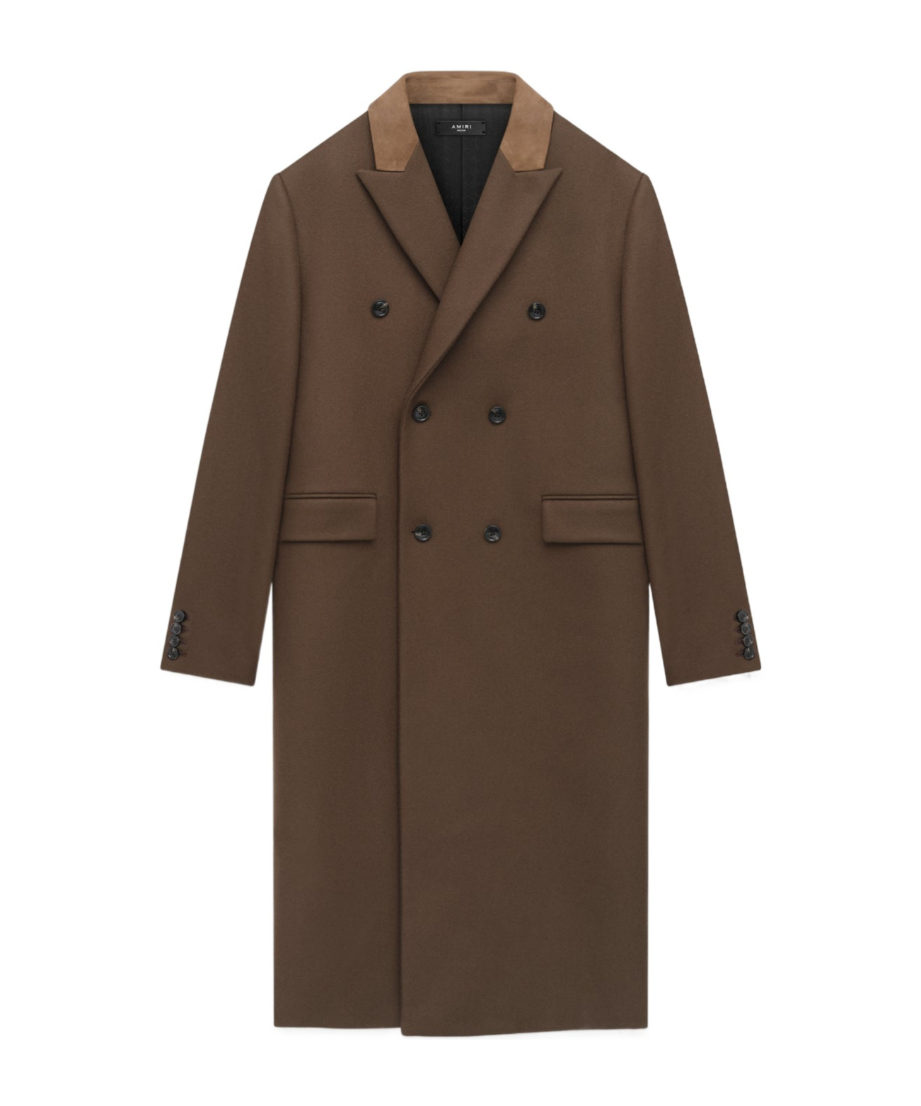 Amiri Wool Blend Double-breasted Coat With Suede Collar For Men In Brown