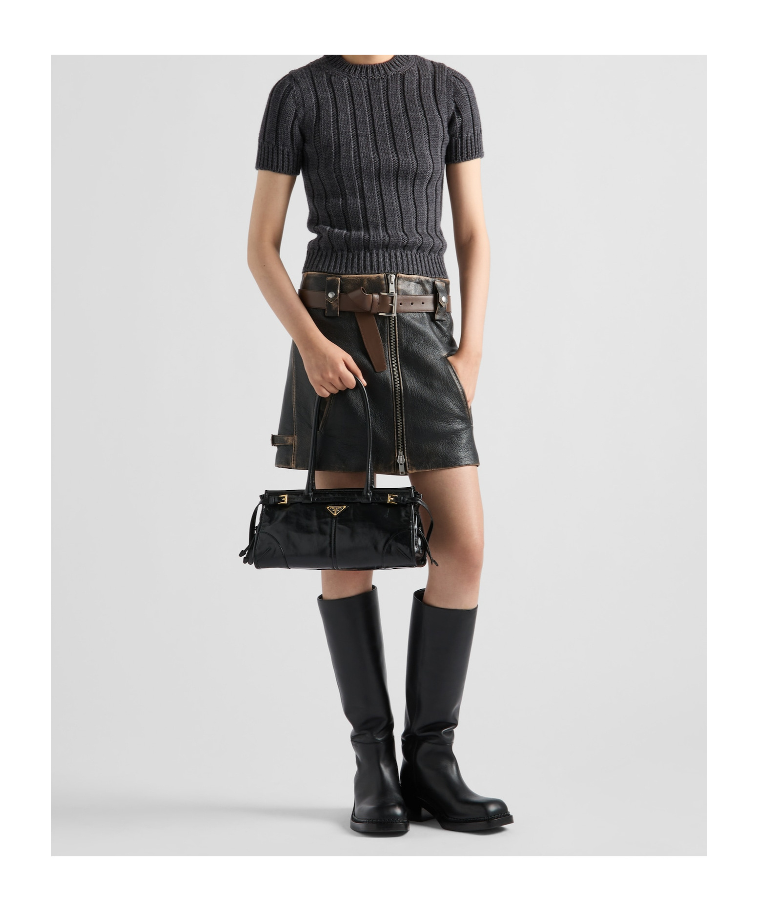 Shop Prada Re-nylon And Leather Medium Top-handle Bag In Black