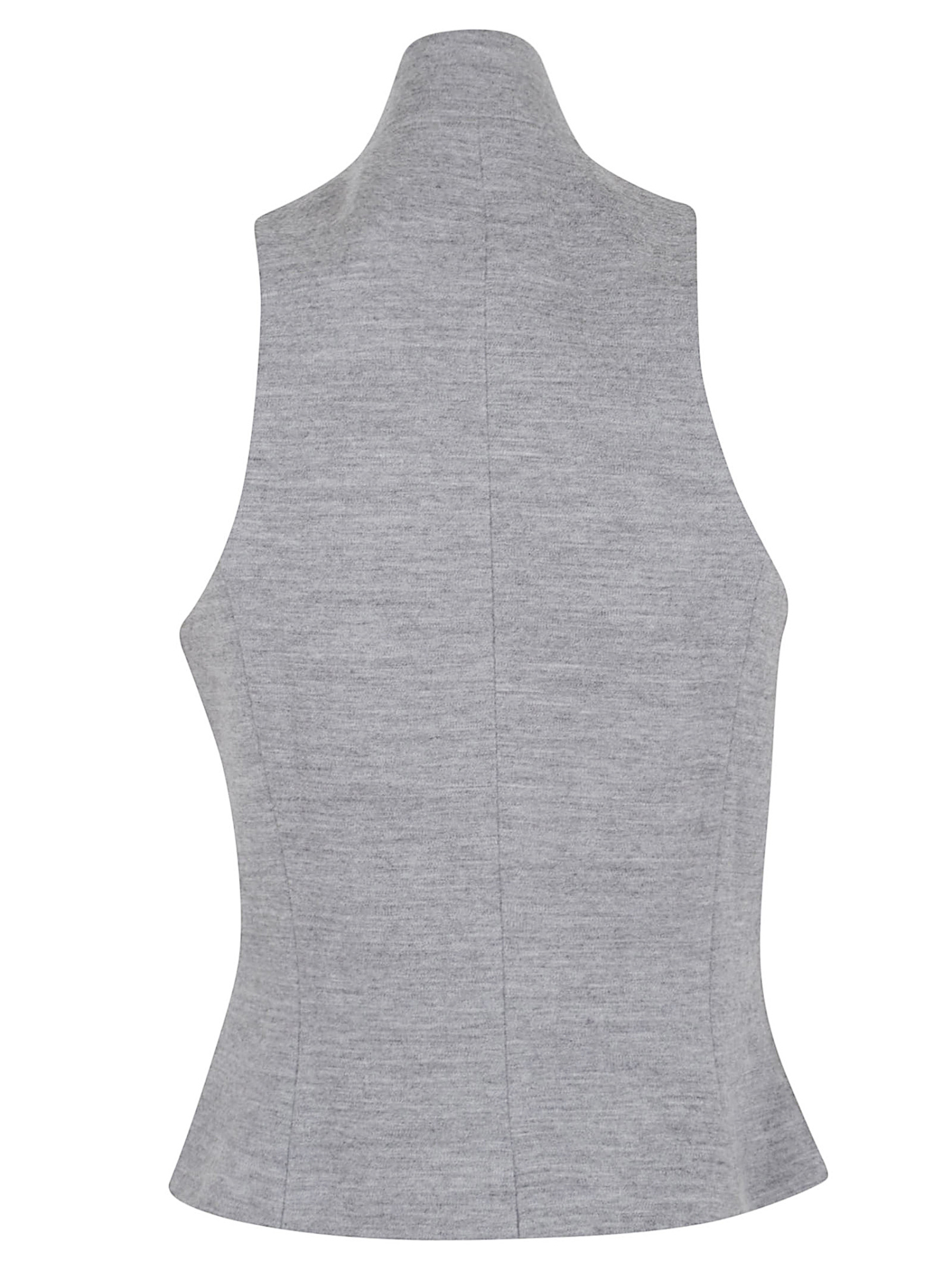 Balmain Fitted High Neck Sleeveless Wool Blend Top In Brown