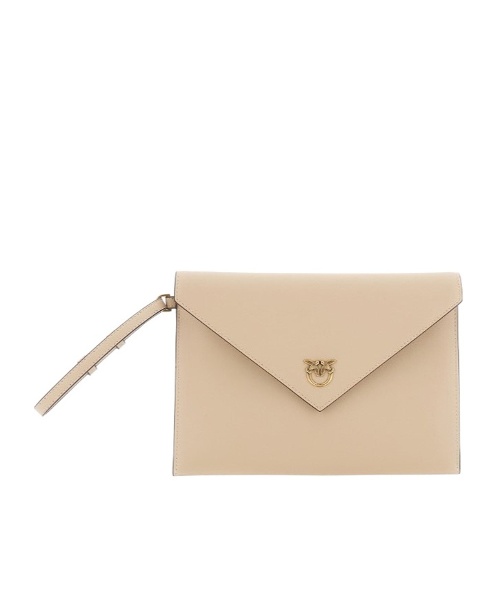 Pinko Love Birds Envelope Flap Clutch Bag In Sand