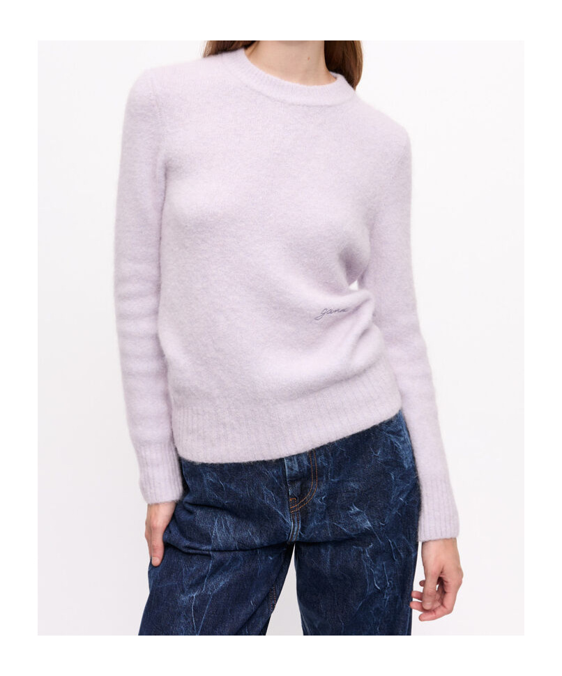 Ganni Brushed Long Sleeve Jumper In Purple