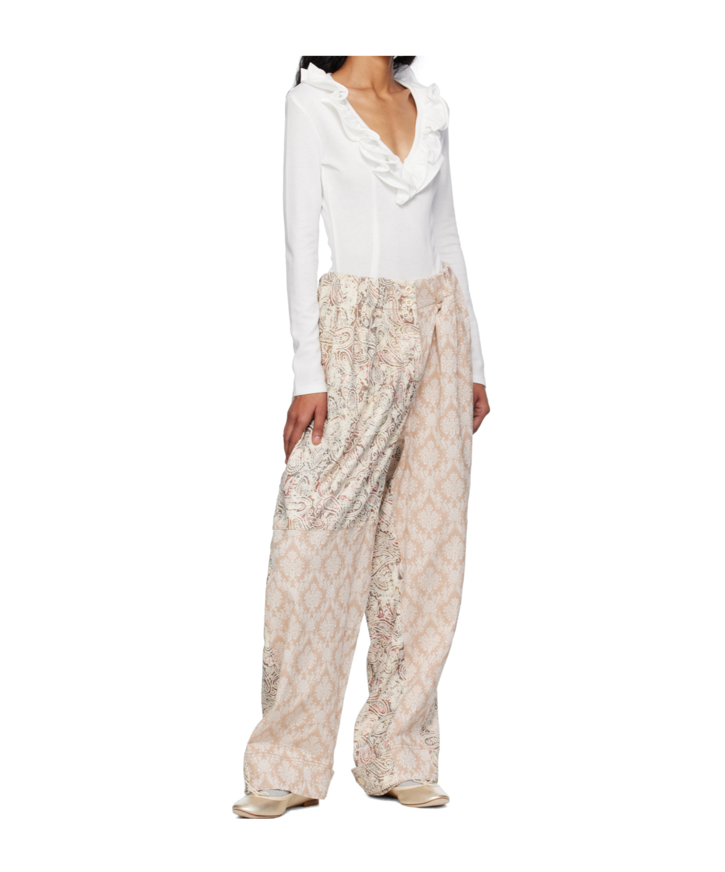 Open Yy Paisley Pleated Trousers In Neutral