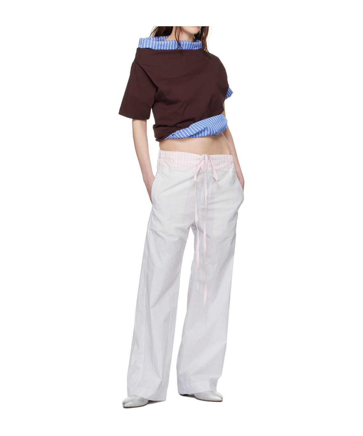 Edward Cuming Striped Casual Pants In White