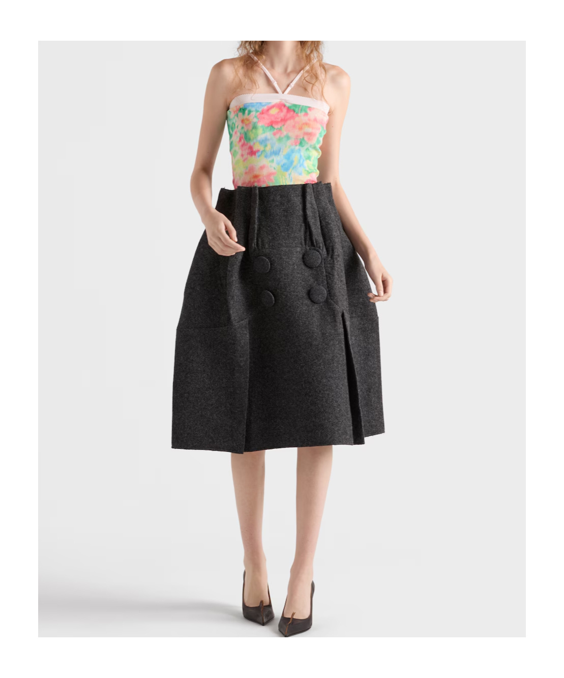 Prada Floral Print Cotton Spaghetti Strap Top In Green