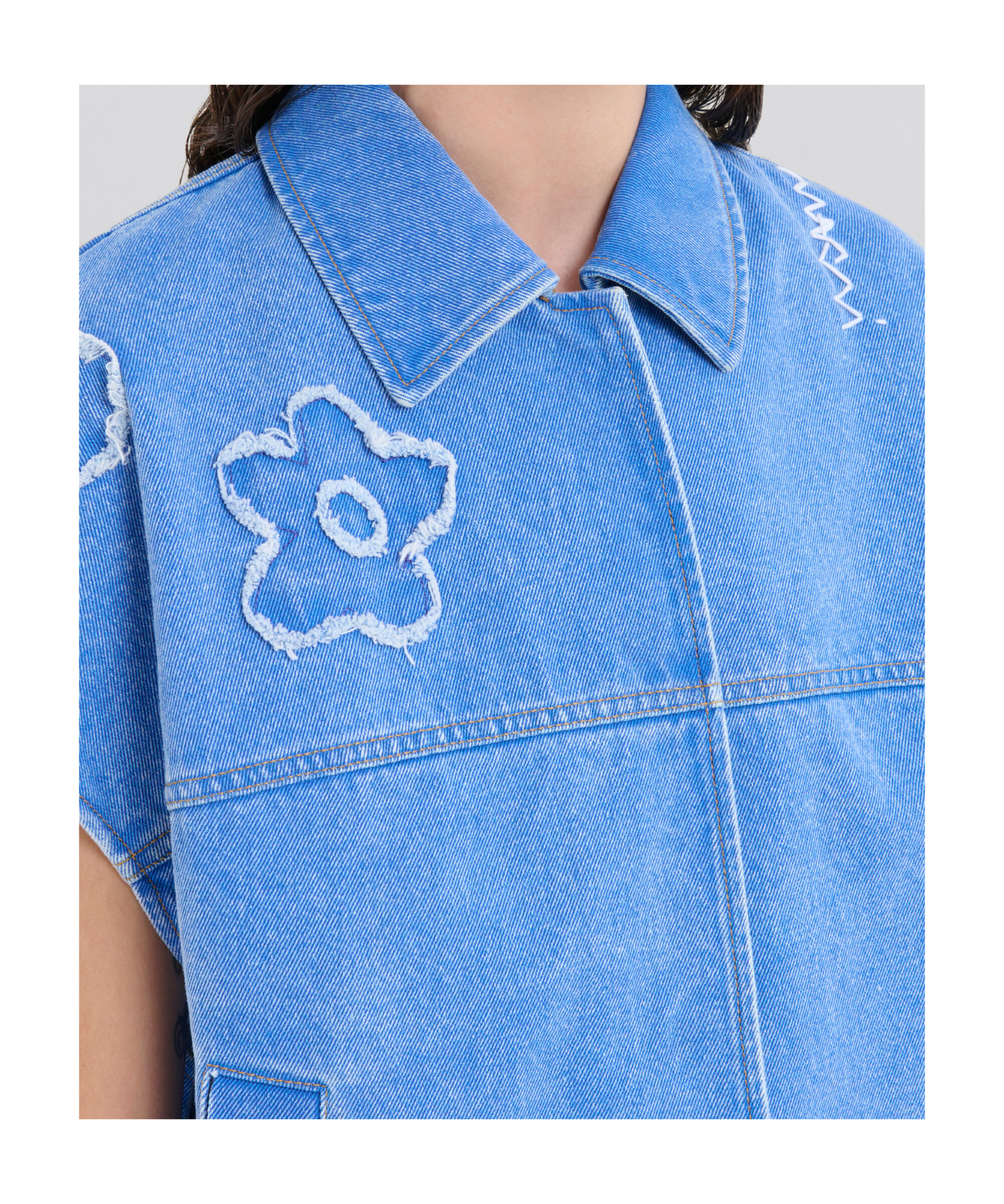 Marni Light Blue Denim Vest With Patches In Blue