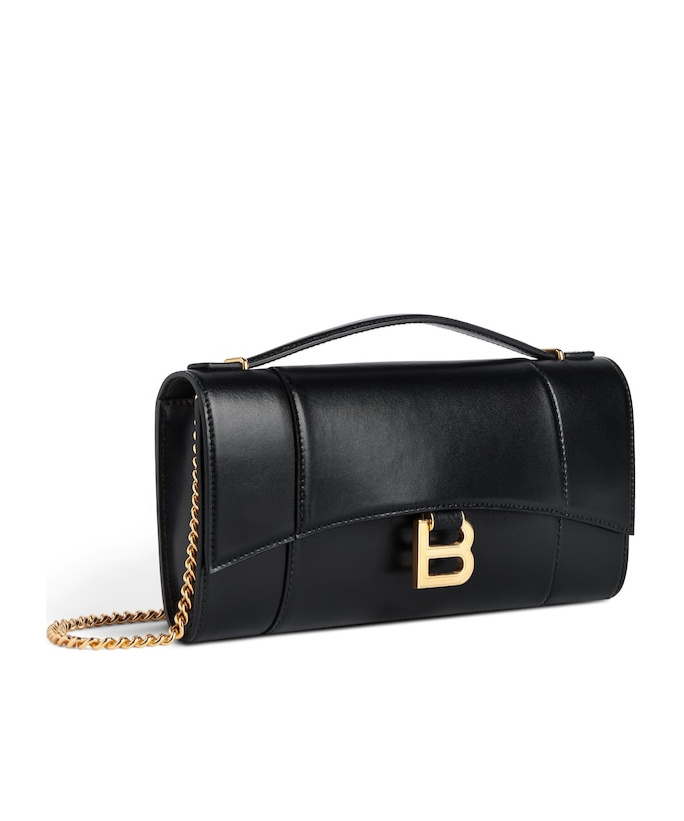 Balenciaga Women Horglss Poch Leather Handbag In Black