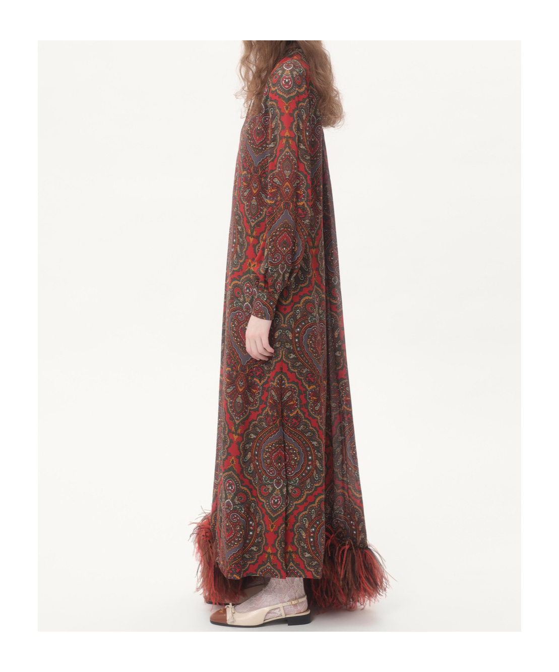 Valentino Silk Feather-trim Maxi Dress In Multicolor