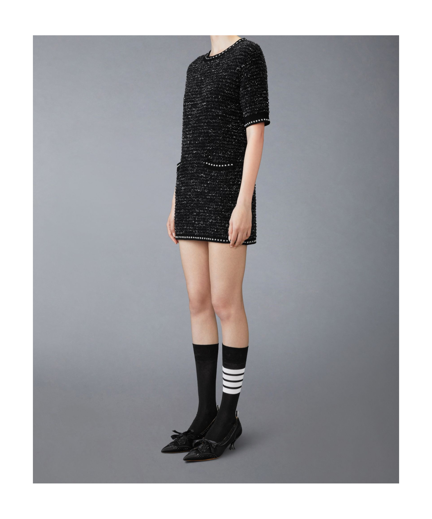 Thom Browne Eyelash Tweed Jacquard Mini Dress In Black