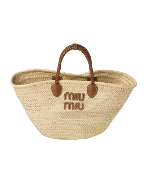 Miu Miu Palmetto Basket Tote Bag In Nude