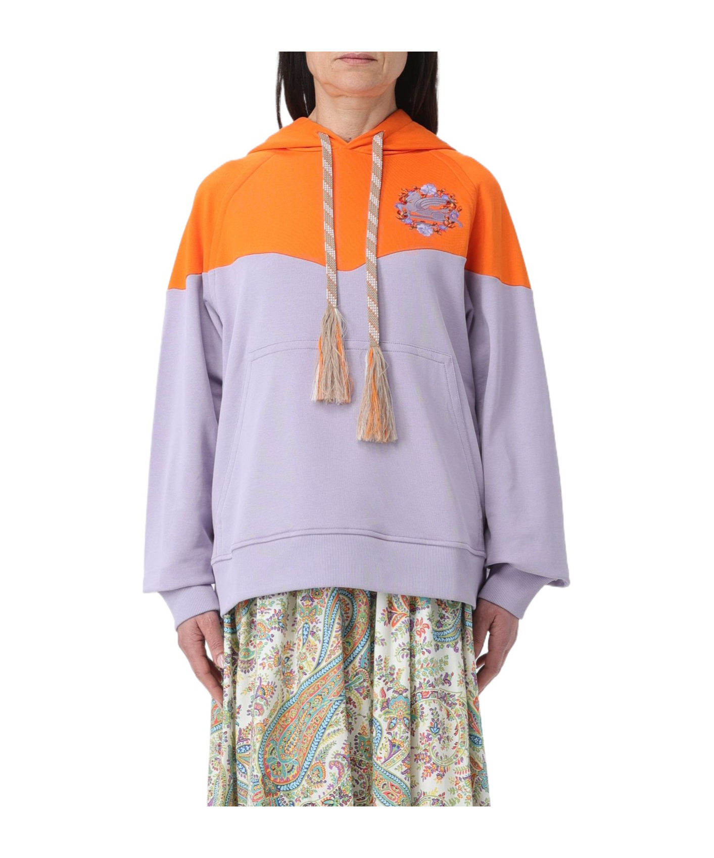 Etro Logo Embroidered Hooded Sweatshirt With Kangaroo Pocket In Multicolor