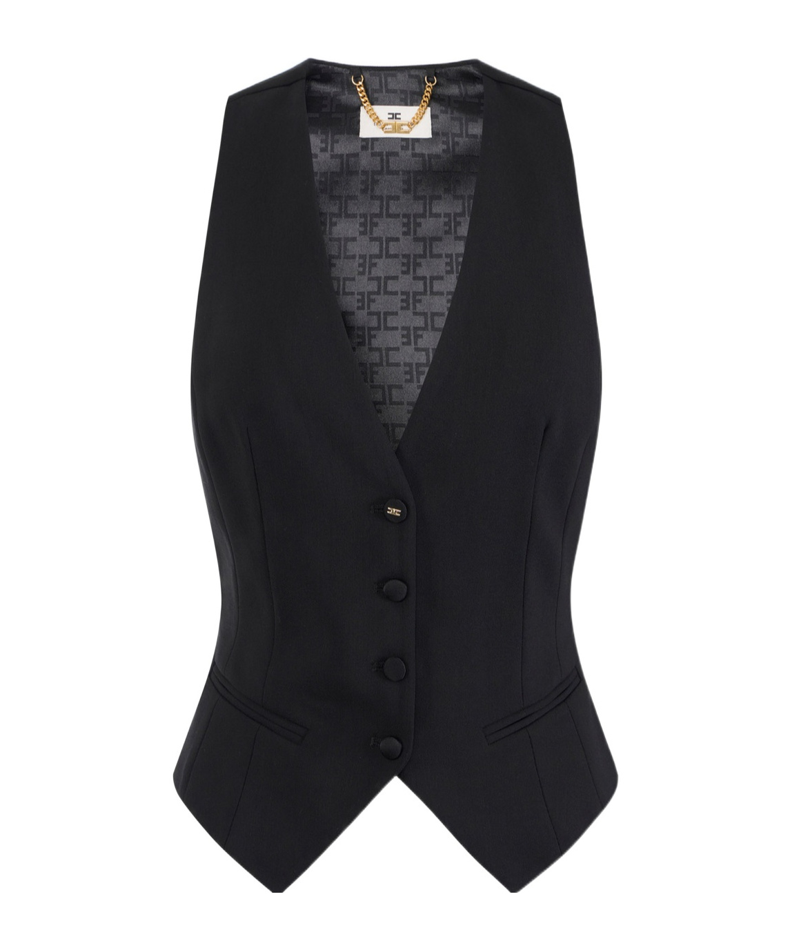Elisabetta Franchi Lightweight Cool Wool Waistcoat In Black