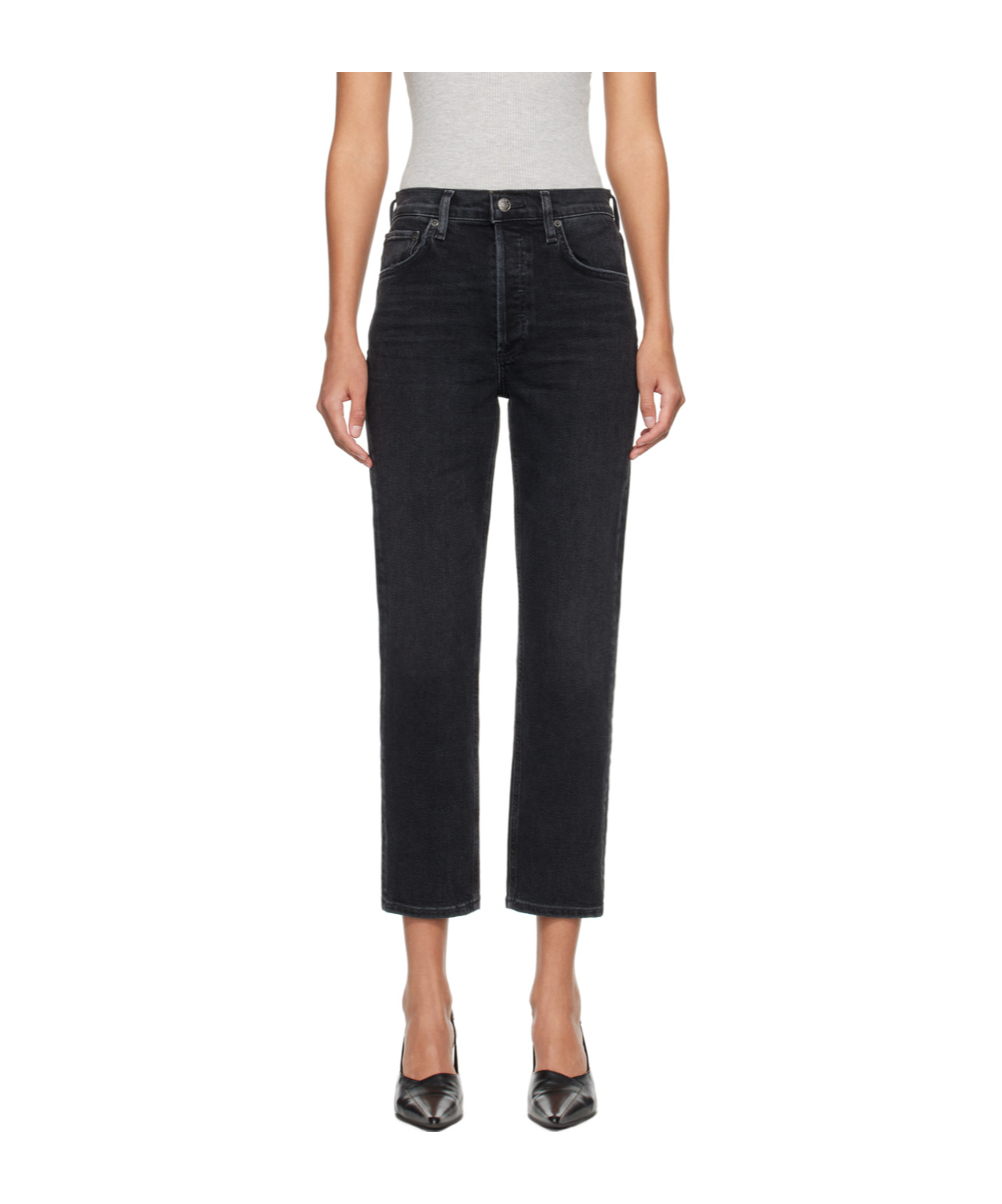 Agolde 90s Pinch Waist Straight-leg High-rise Organic-cotton Denim Jeans In Black