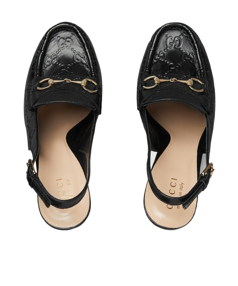 Gucci Horsebit Gg Debossed Leather Loafer Pumps In Black