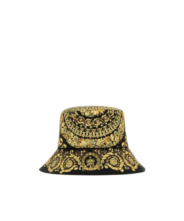 Versace Men Printed Polyester Bucket Hat In Black