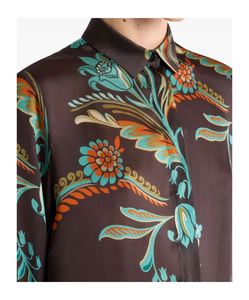 Etro Long Shirt With Daffodil Motif In Animal Print