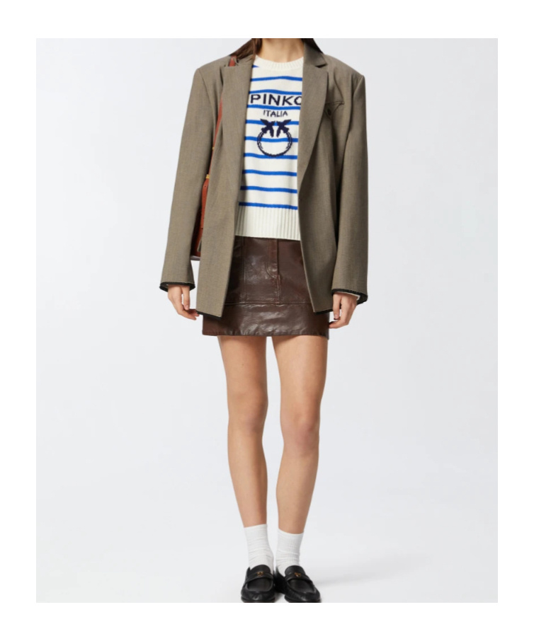 Pinko Leather Mini Skirt With Pockets In Brown