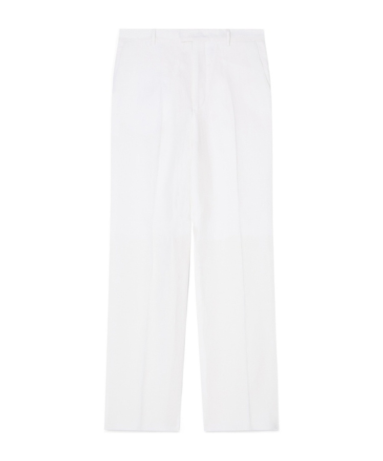 Emporio Armani Linen Trousers With Pleated Front And Side Pockets In White