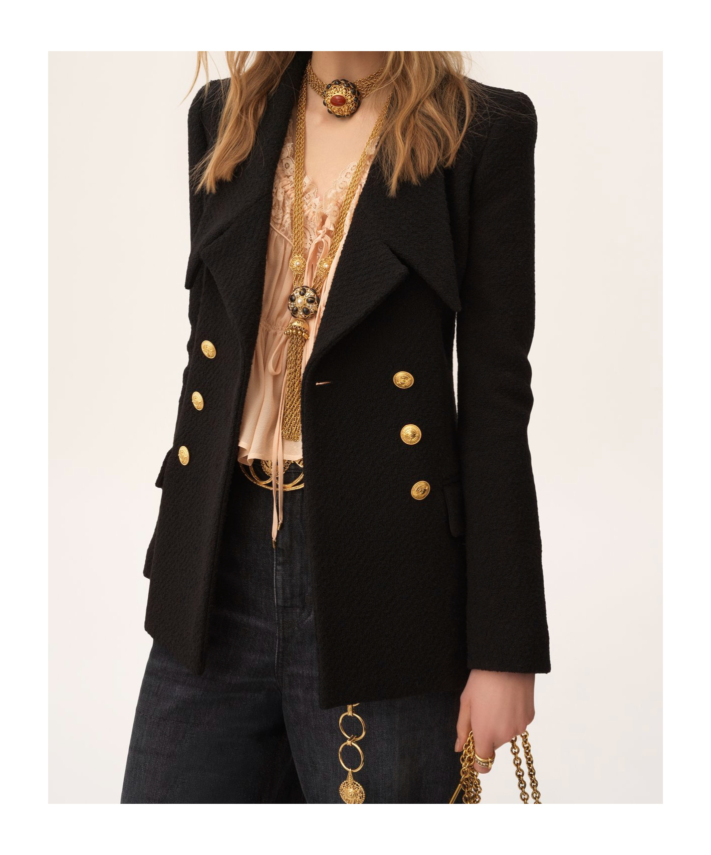 Chloé Cascade-lapel Double-breasted Boucle Jacket In Black
