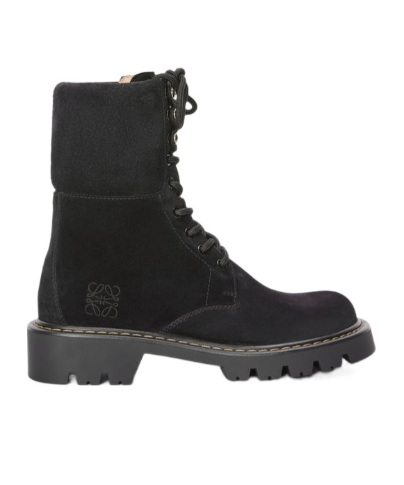 Loewe Sierra Suede Lace-up Combat Boots In Black