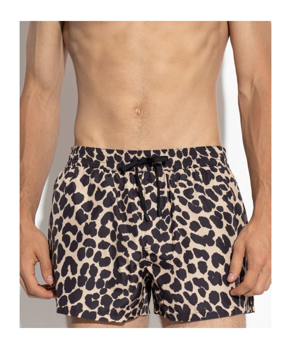 Balmain Leopard-print Drawstring Swim Shorts In Black