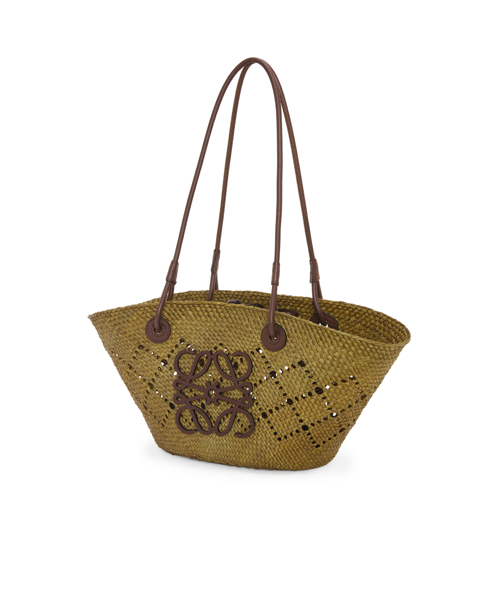 Loewe Small Anagram Basket Iraca Shoulder Bag In Brown