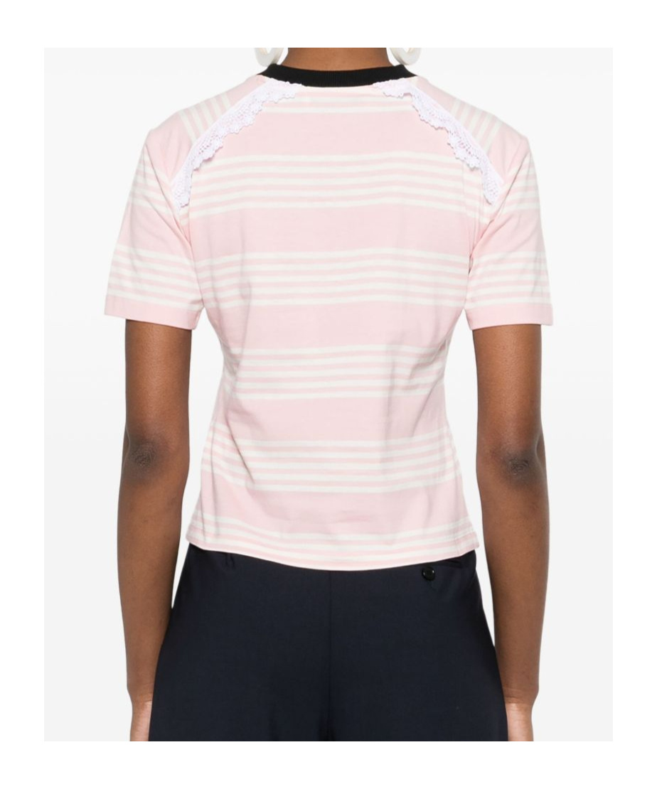 Msgm White And Pink Striped Cotton T-shirt With Bow In Pink