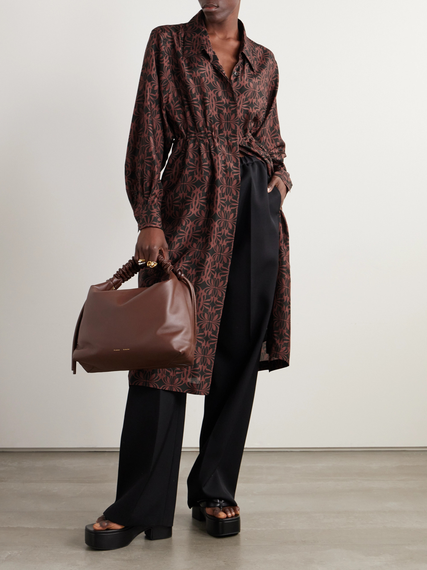 Dries Van Noten Renwicks Abstract-print Belted Long Trench Coat In Red