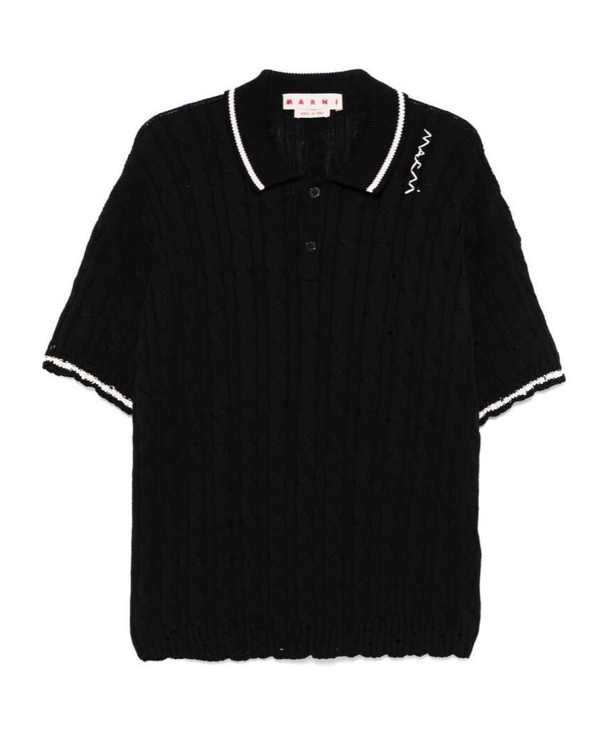 MARNI MARNI LOGO EMBROIDERED CABLE-KNIT POLO SHIRT