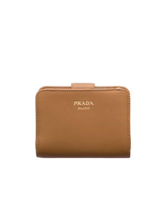 Prada Small Logo-stamp Leather Wallet In Brown