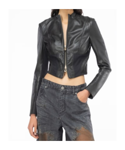 Pinko Zip-up Mock Neck Cropped Jacket In Black