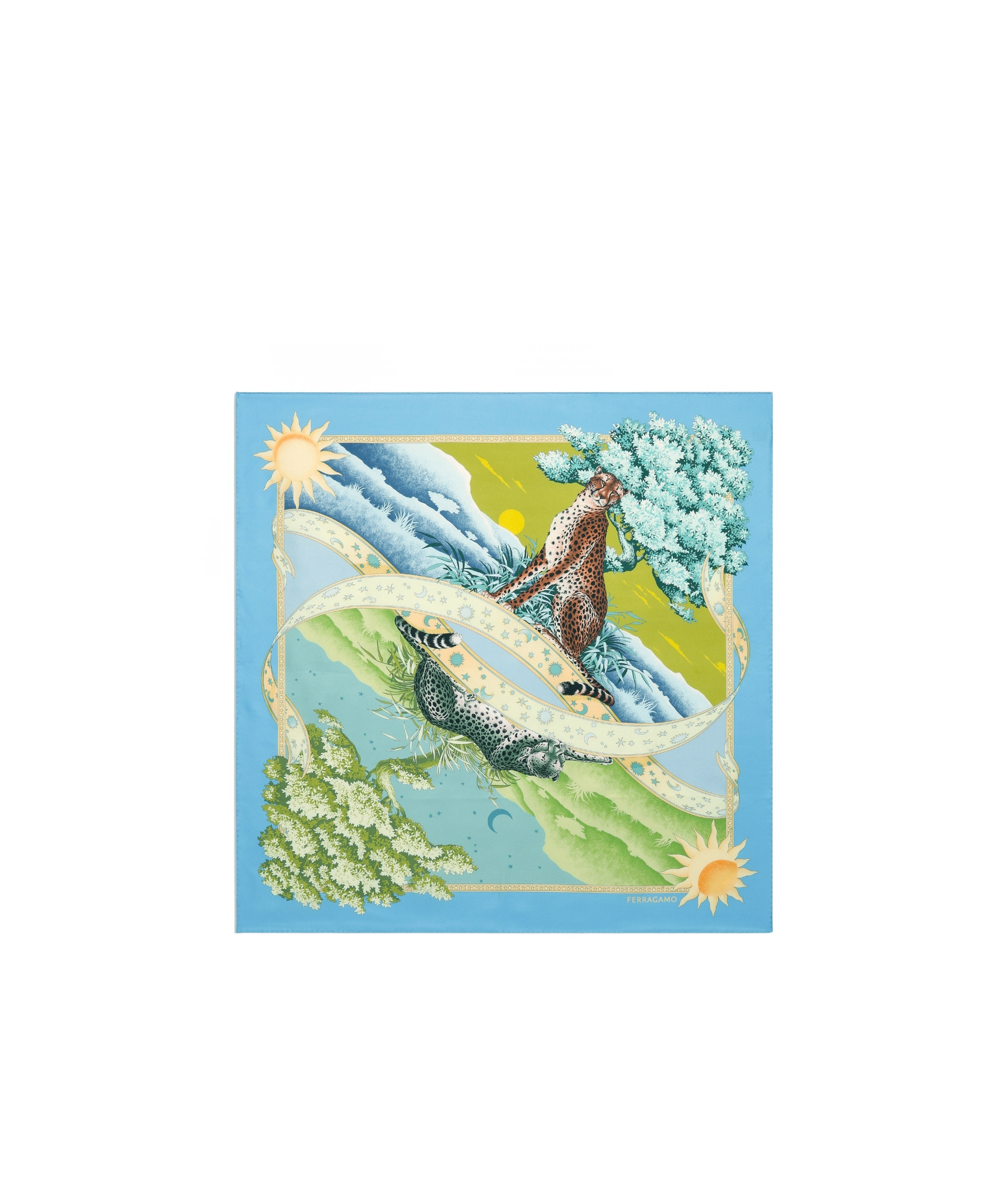 Ferragamo Floral Print Silk Scarf In Blue
