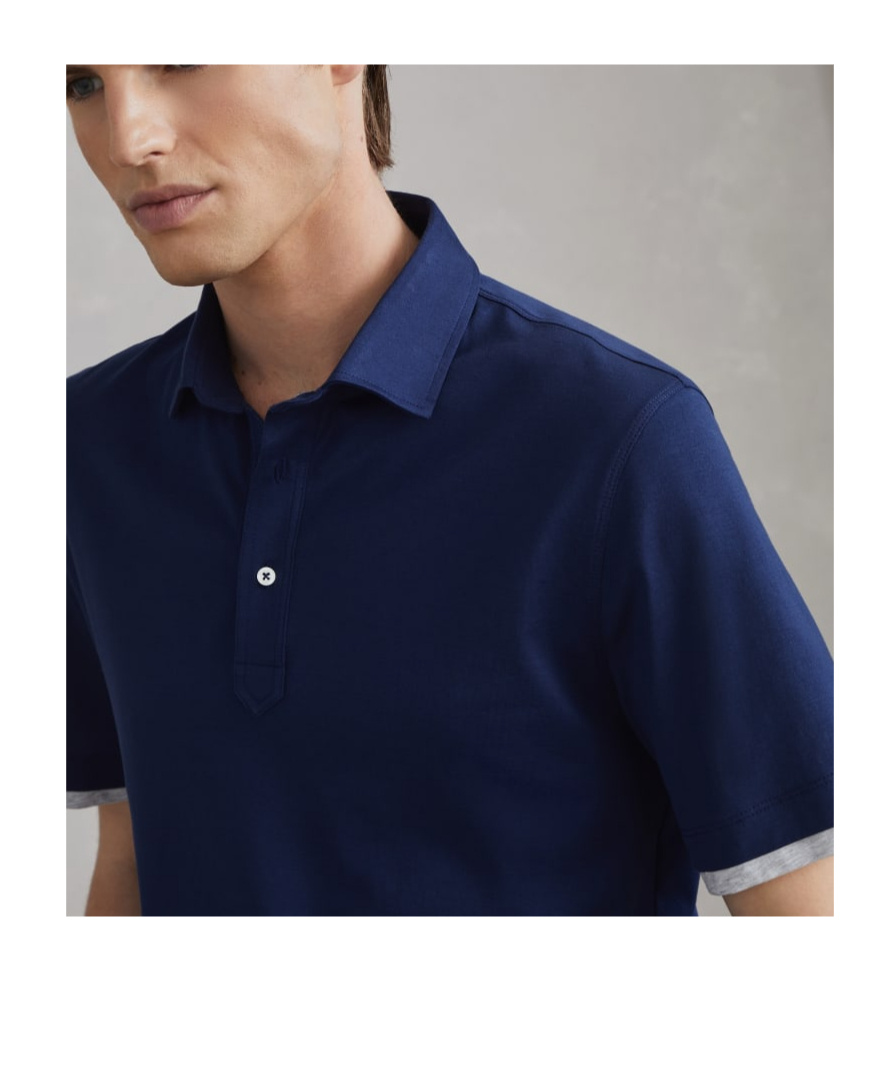 Brunello Cucinelli Double-layer Cotton Polo Shirt In Blue