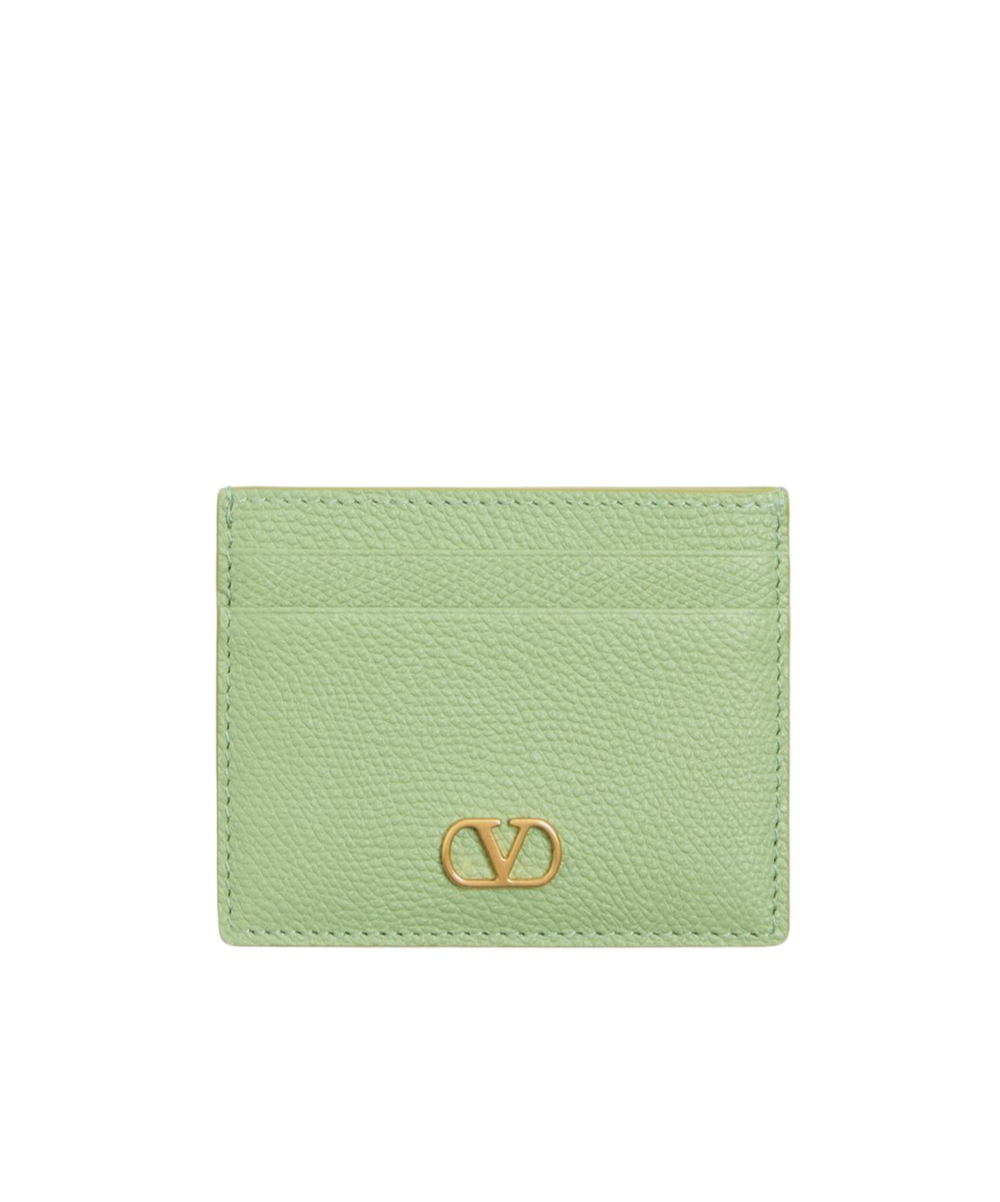 Valentino Garavani Vlogo Signature Grainy Calfskin Card Holder In Green