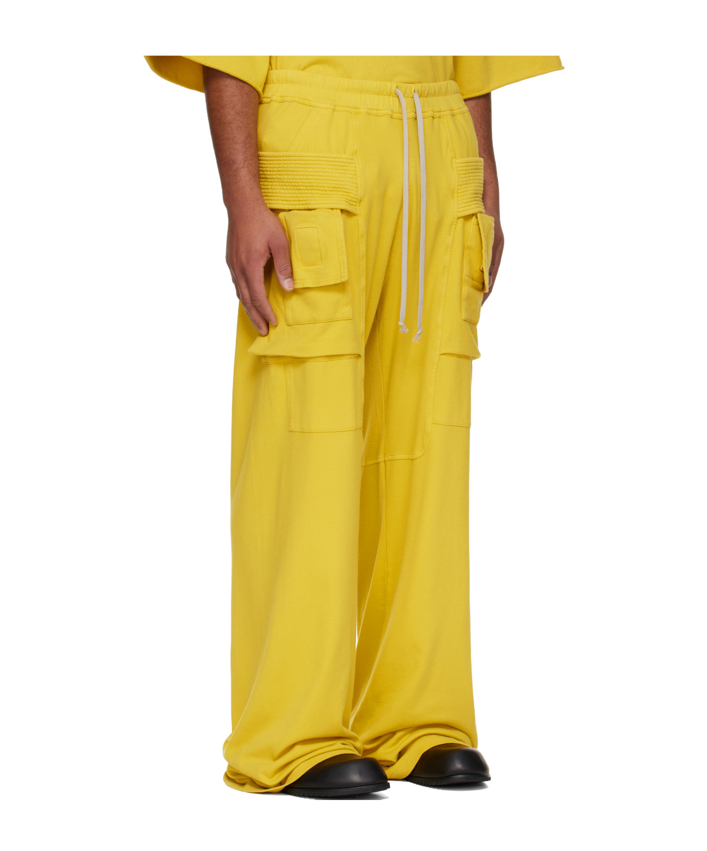 Rick Owens Drkshdw Concordians Wide Creatch Drawstring Cargo Pants In Yellow