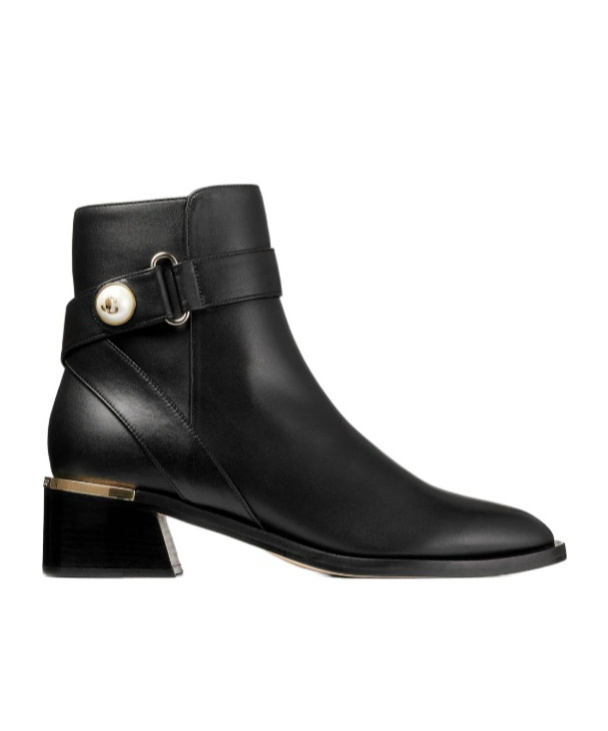 Jimmy Choo Noor Leather Pearly-button Ankle Booties In Black