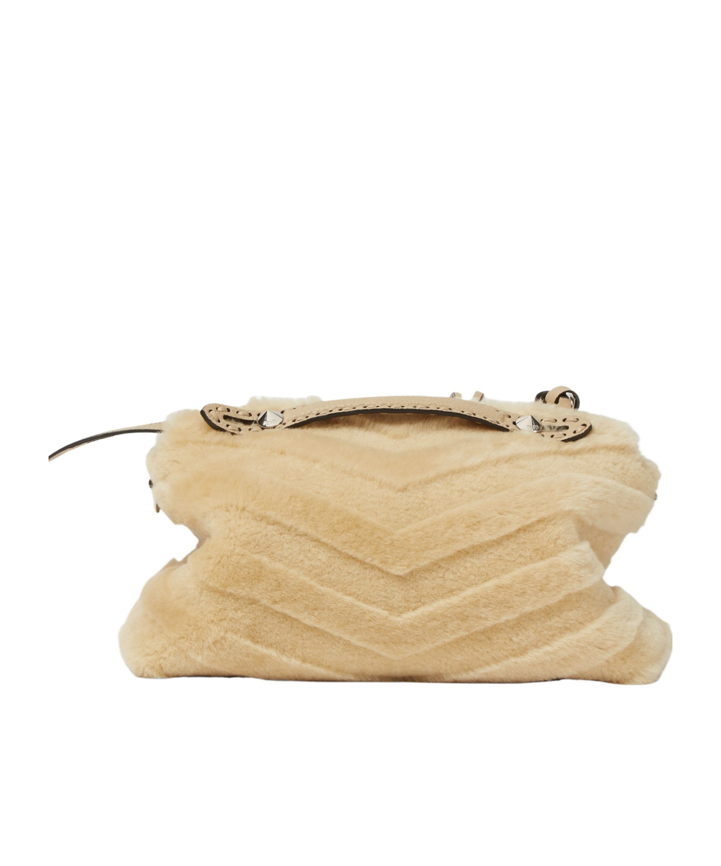 Fendi Beige Sculpted Shearling Bag With 192 Hand-sewn Topstitches In Brown