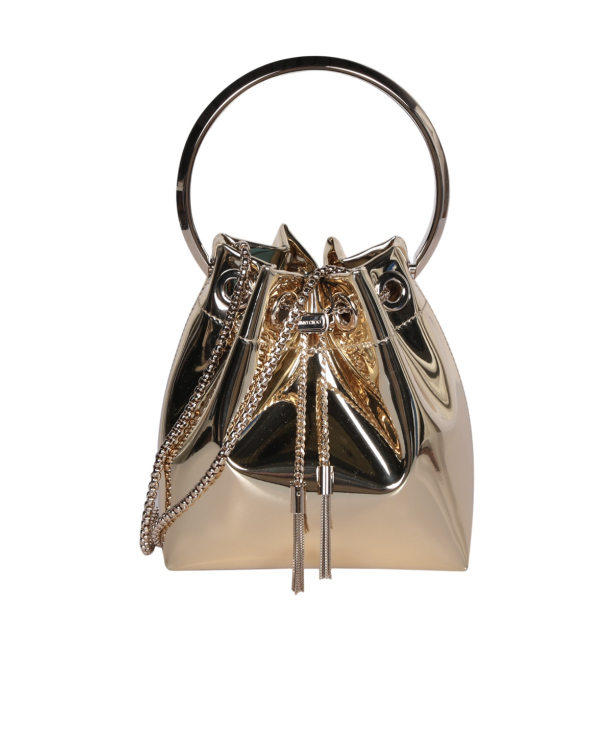 Jimmy Choo Gold Metallic Leather Bon Bon Bucket In Nude