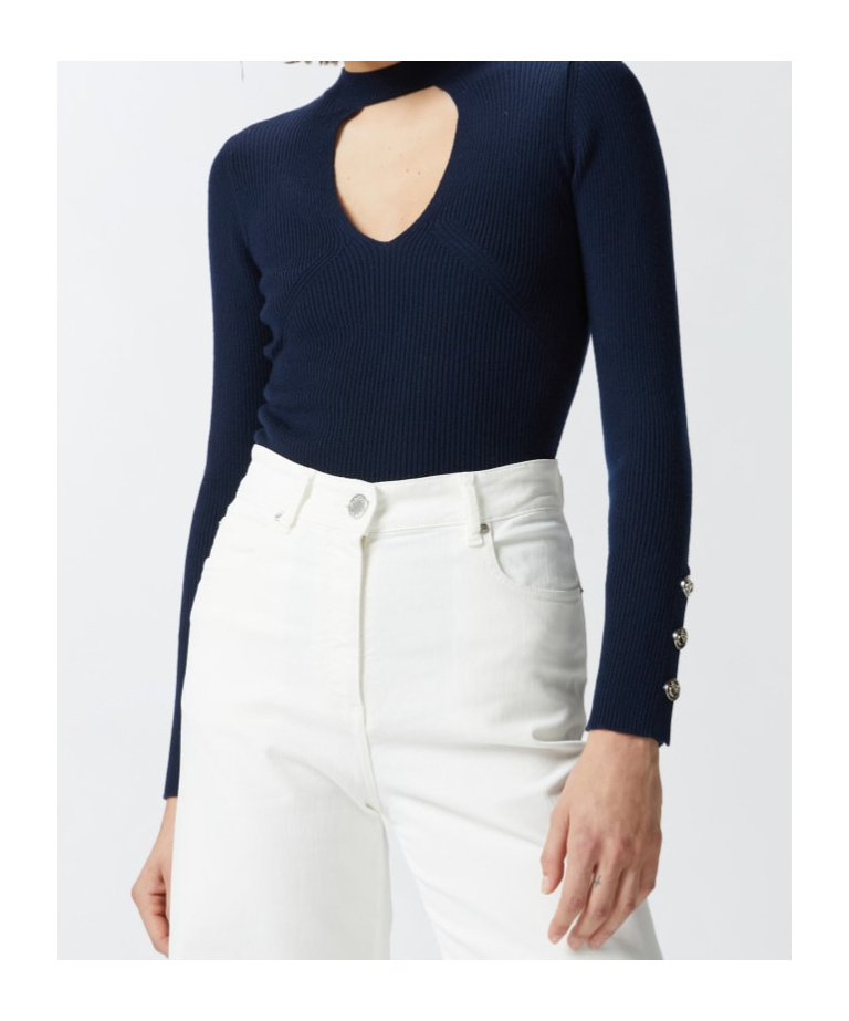Pinko Ribbed Wool Sweater In Black