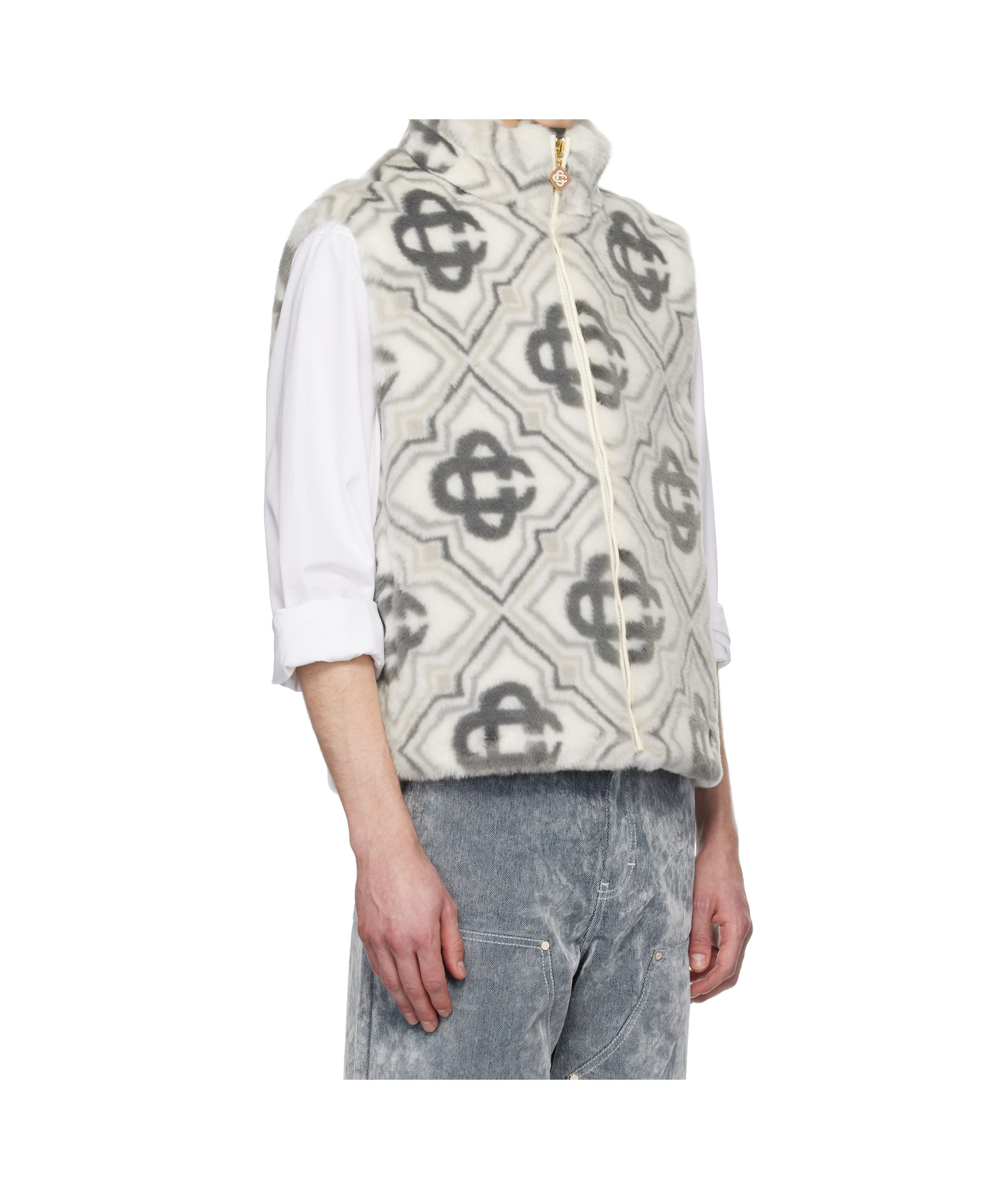 Casablanca Gray Monogram Faux-fur Vest In White