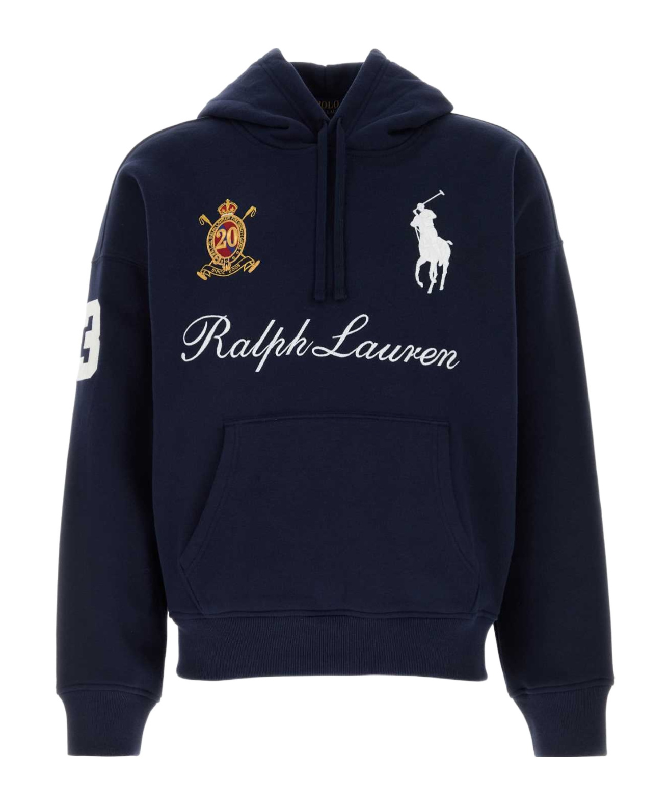 Polo Ralph Lauren Hooded Sweatshirt With Front Pocket And Ribbed Cuffs In Blue