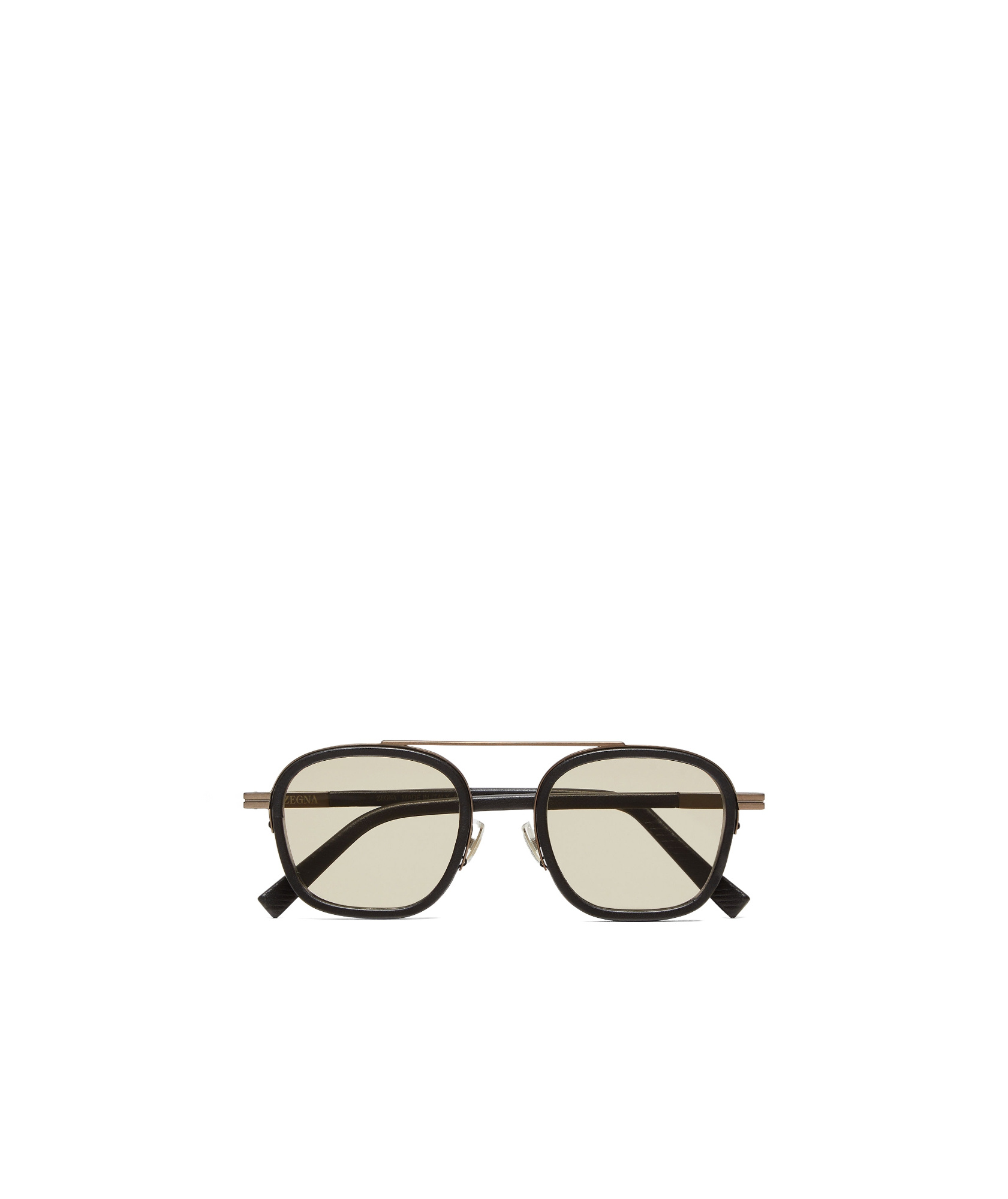 Zegna Black Orizzonte I Metal Acetate And Leather Sunglasses In Black