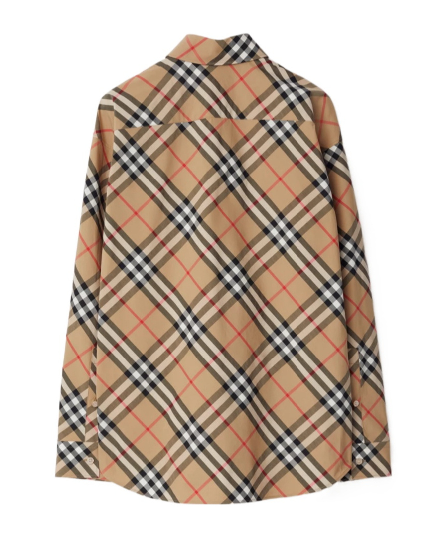 Burberry Beige Shirt With Classic Collar And All-over Check Motif In Cotton Woman In Nude