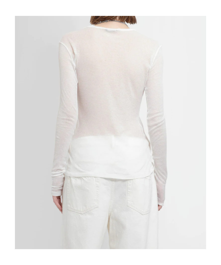 Ann Demeulemeester Fiene Ribbed Cotton Long Sleeve Top In White