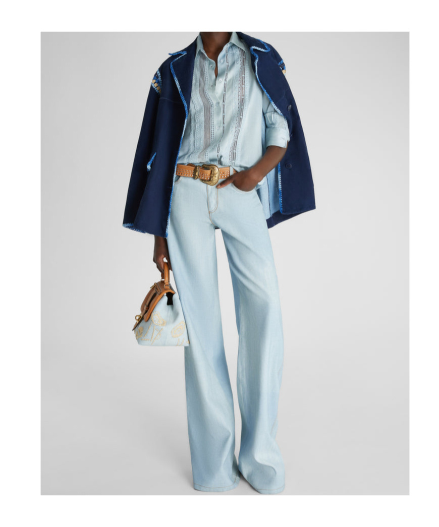 Ermanno Scervino Embroidered Shirt In Blue