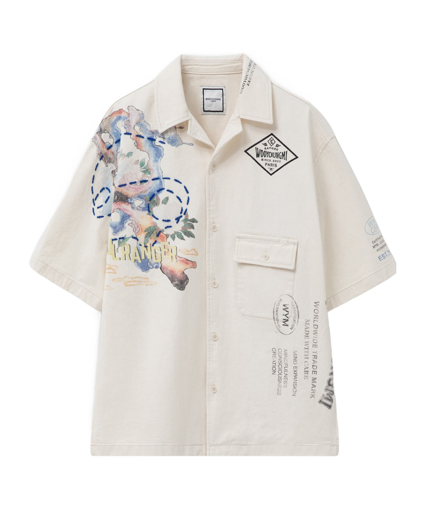 Wooyoungmi Beige Bowling Shirt With Cubab Collar And All-over Prints In Cotton Man In Beige